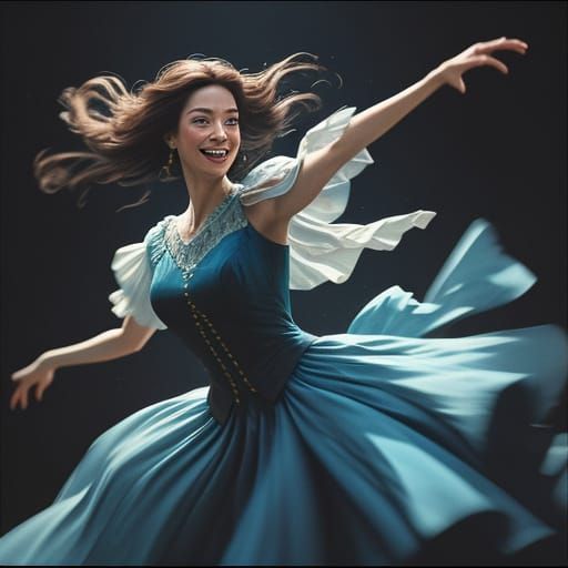 Joyful Woman Dancing in Cinematic Film Still
