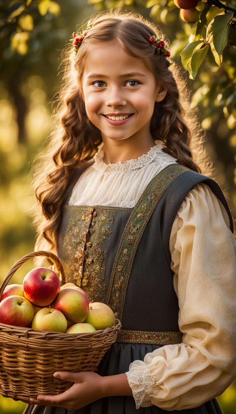 Belgian Girl with Fruit in Flemish Style