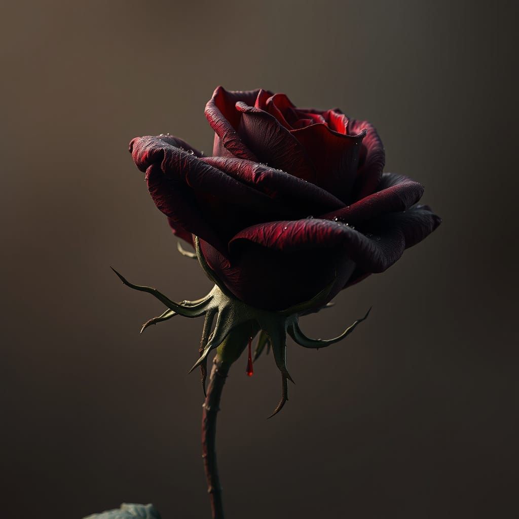Dark Rose in Eerie, Blood-Splattered Bloom
