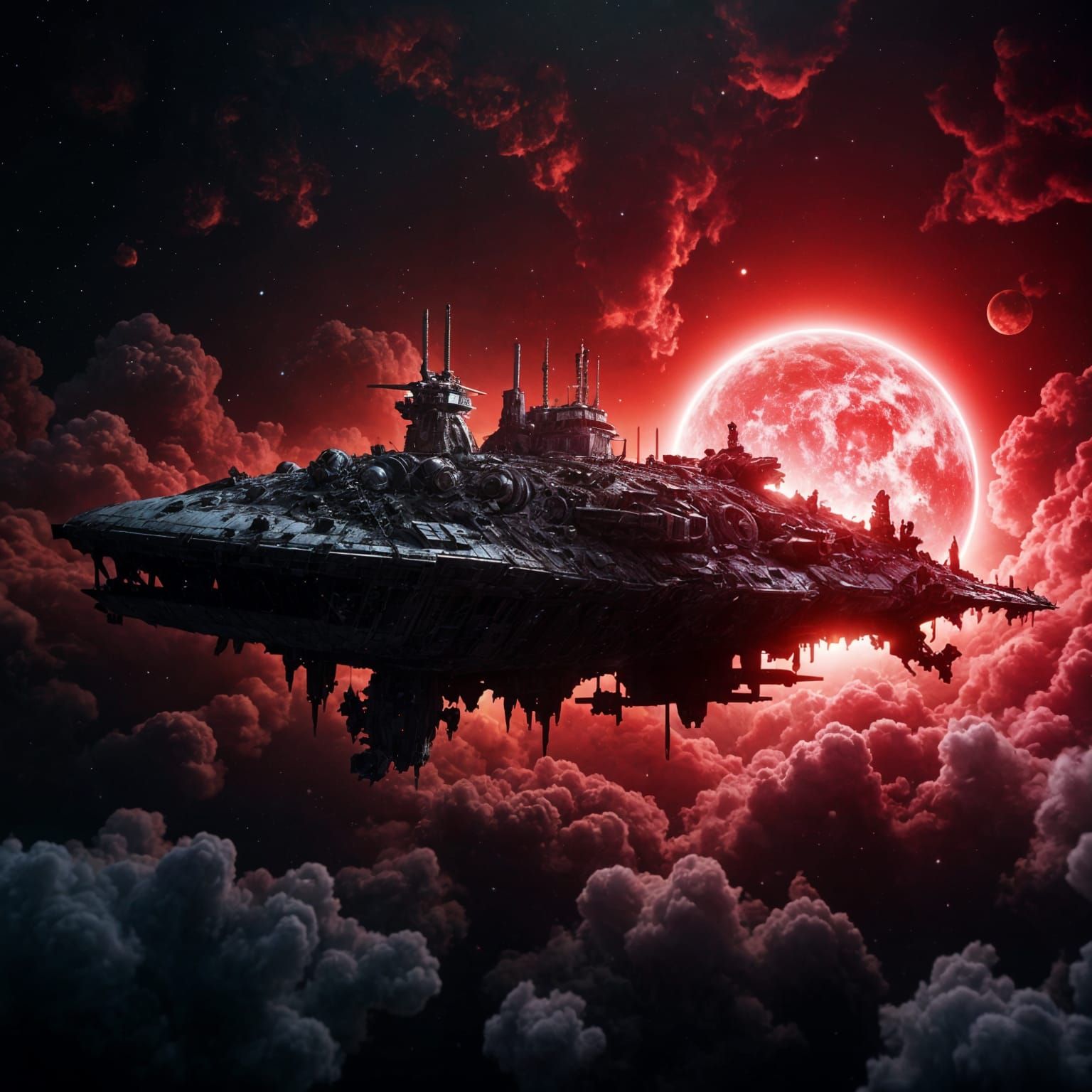 Derelict Starship in a Red Dwarf Nebula