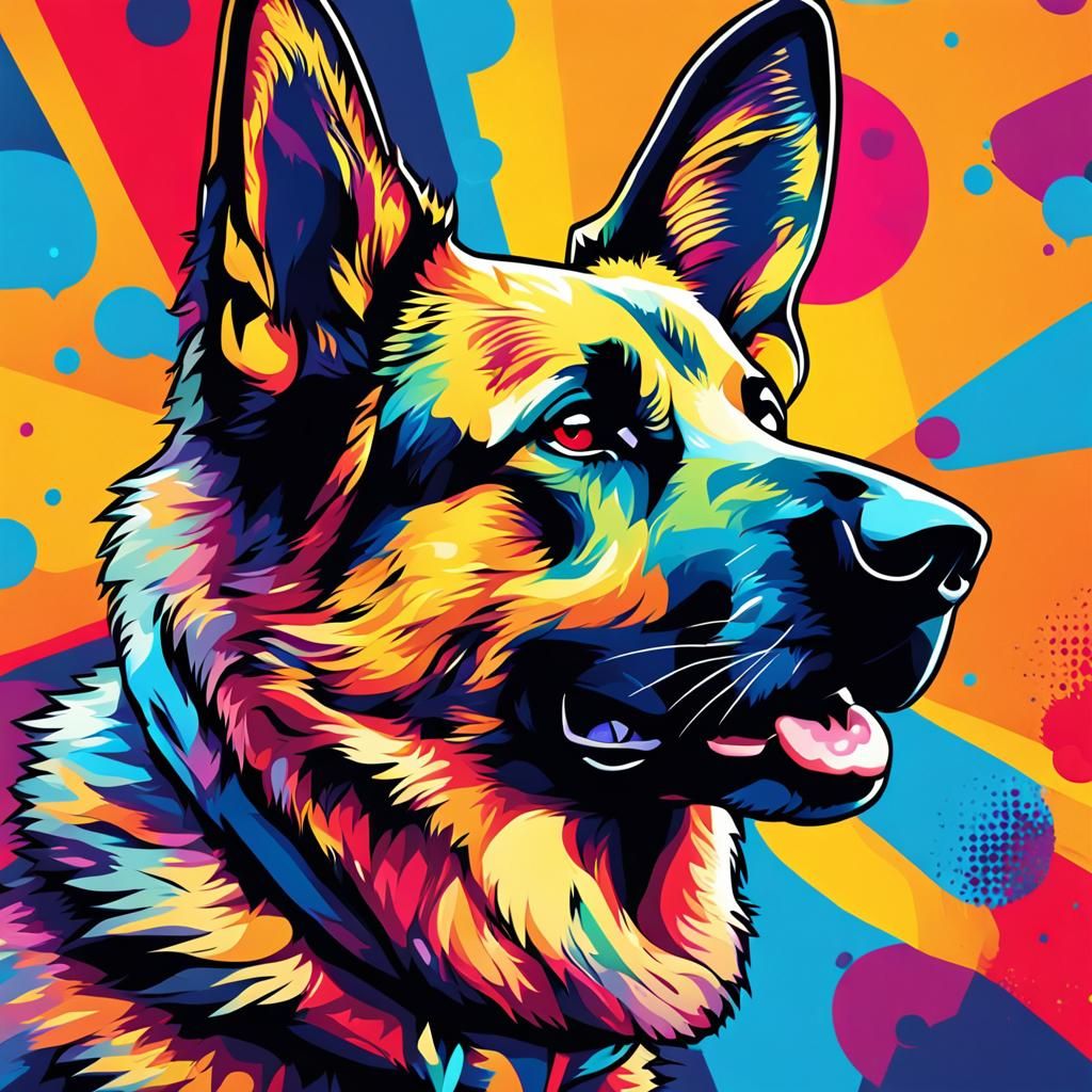 German Shepherd in Pop Art Style with Thought Bubble