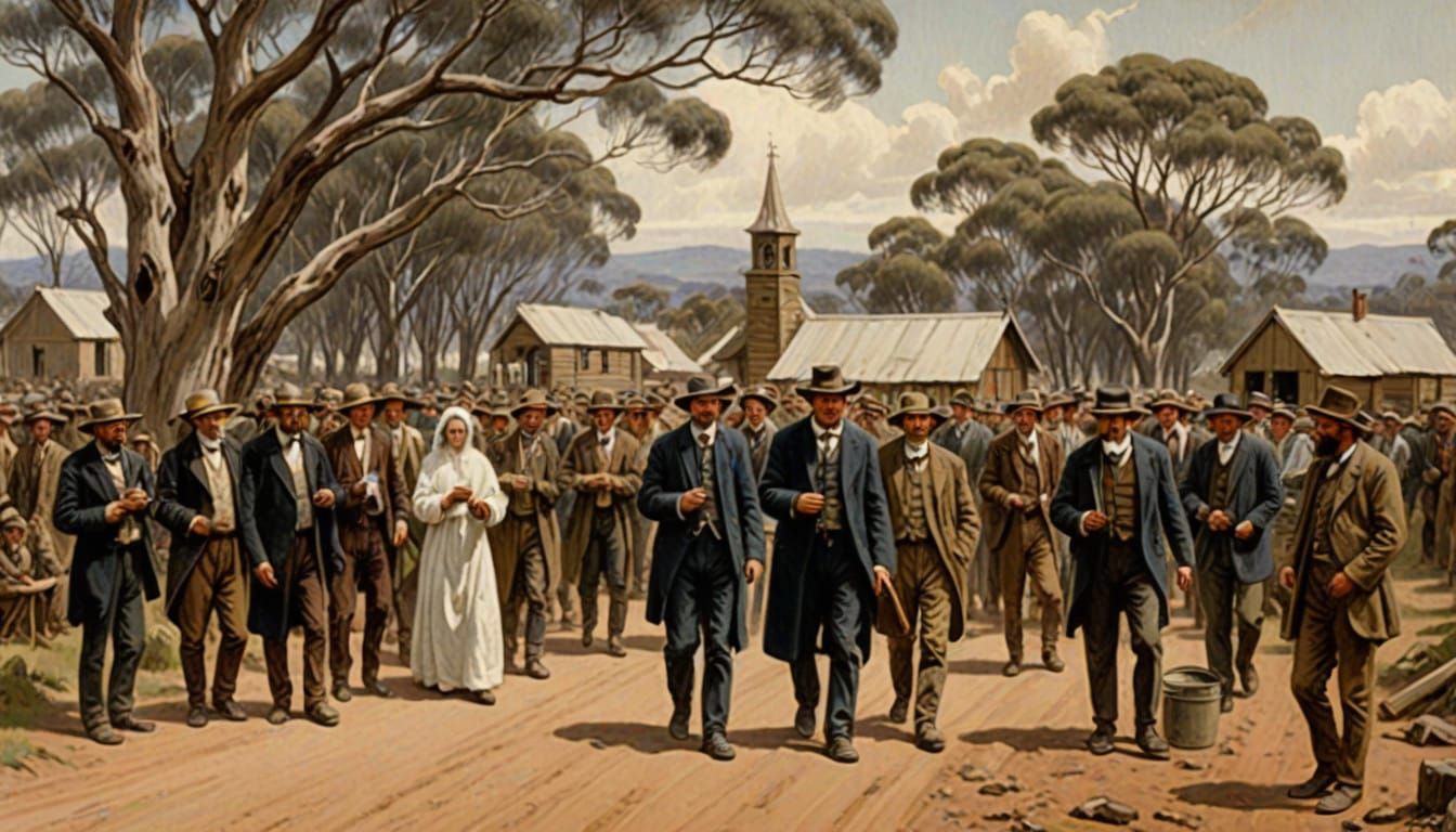 Bush Christening Scene in Pro Hart Style