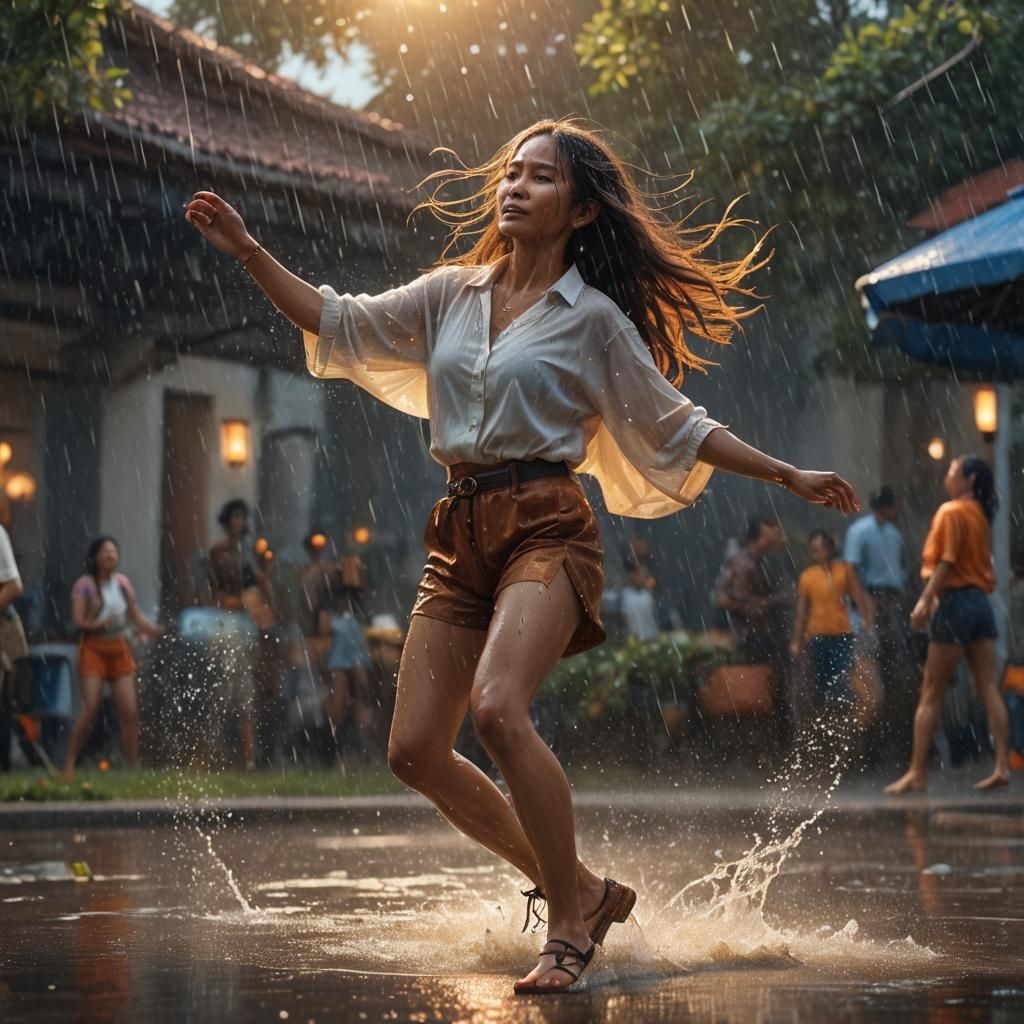 Filipina Dancing in the Rain: Matte Painting