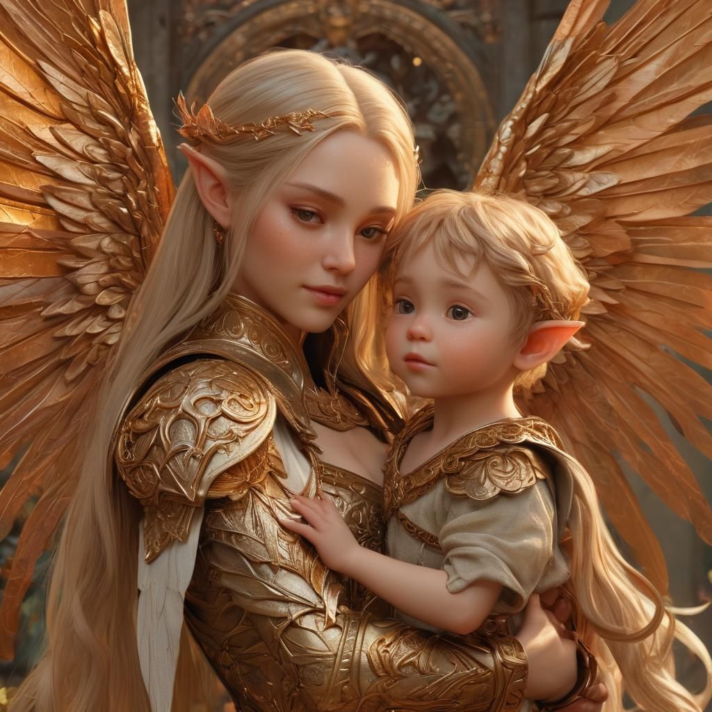 High Elf with Baby: Fantasy Concept Art