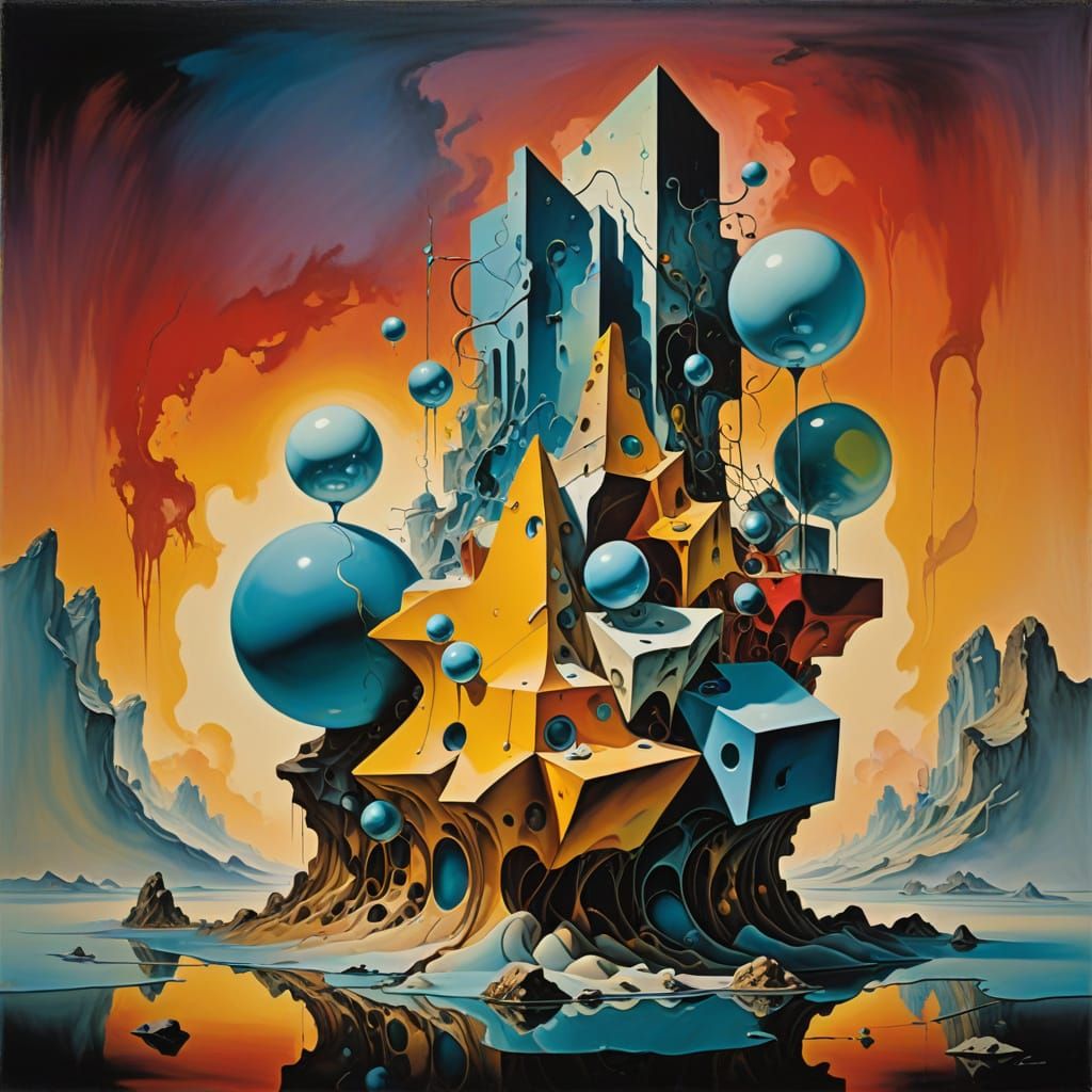 Surrealist Geometric Sculpture in Vibrant, Ethereal Light