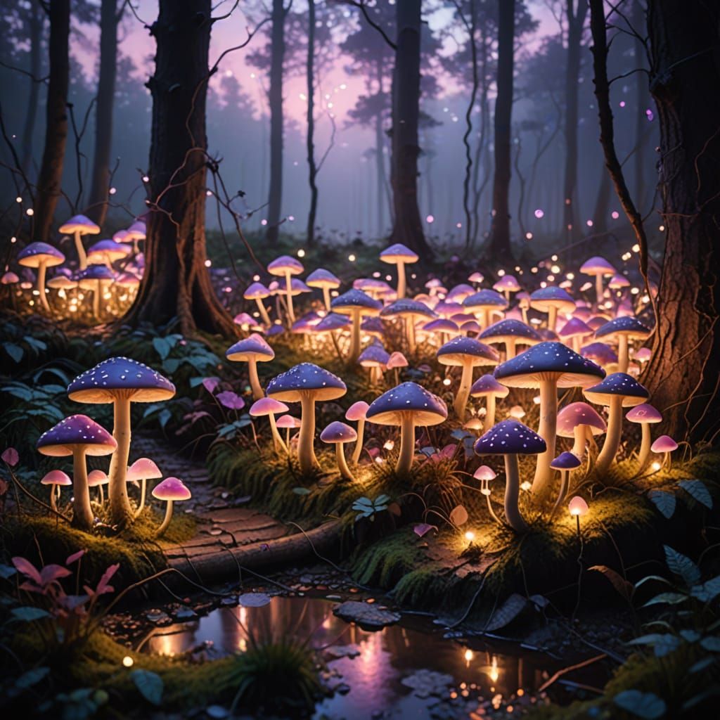 Magical Glowing Forest at Twilight: A Fantasy Art Scene