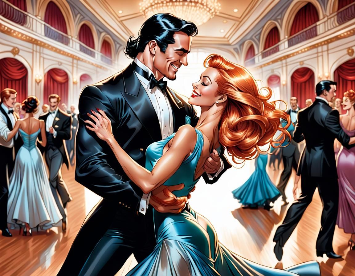Waltzing Couple in Comic Art Style