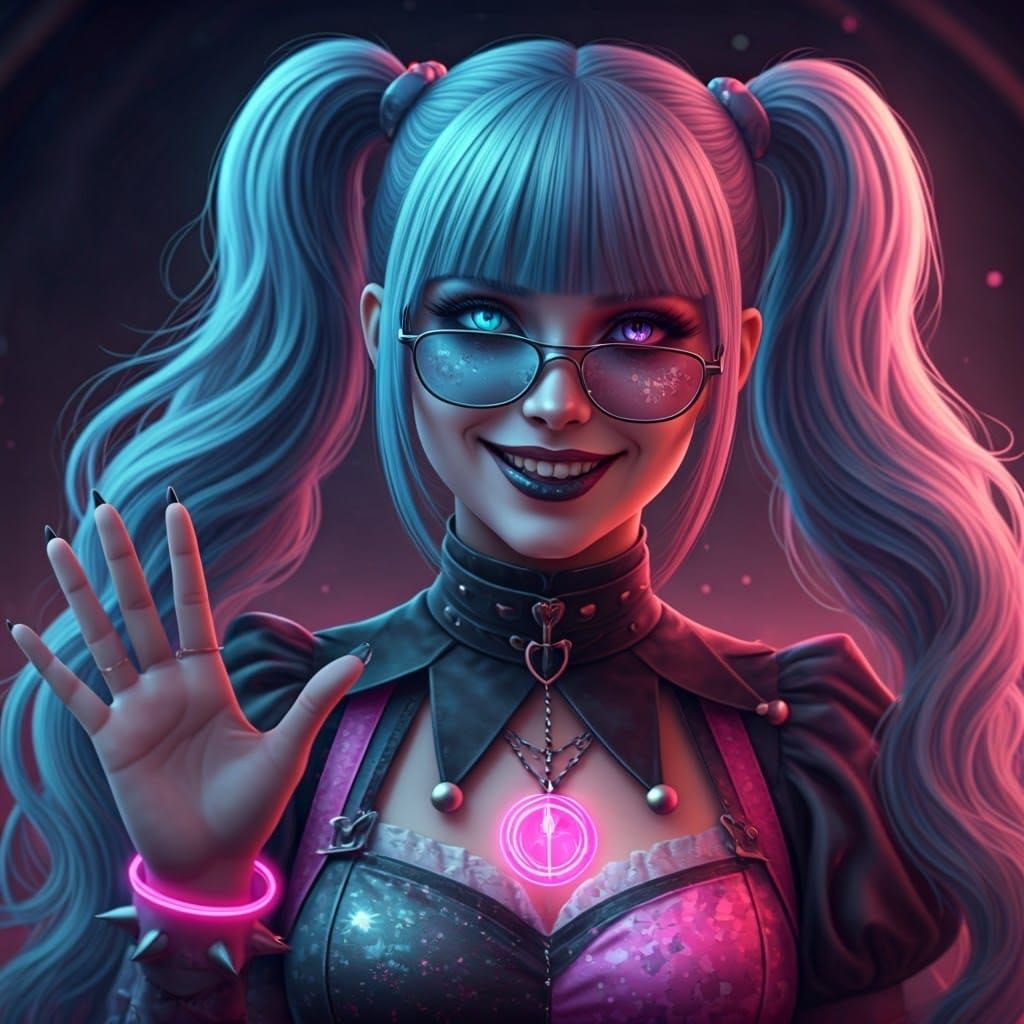 Goth Jester in Vibrant, Futuristic Style