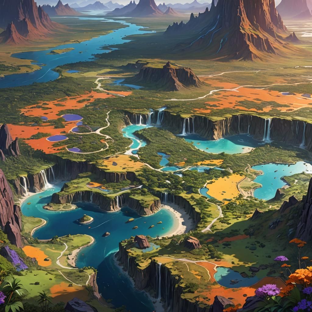 Fantasy Country Map with City, Tundra, Desert, and Plains