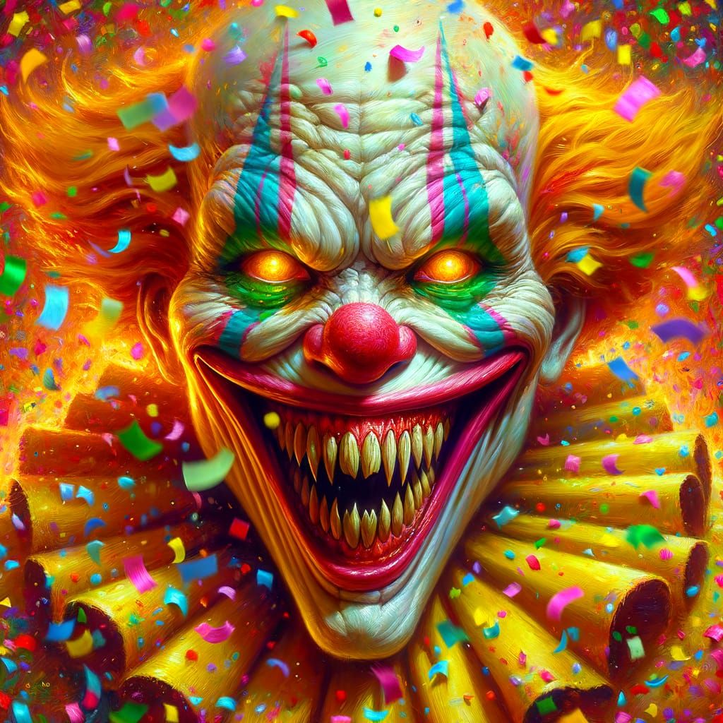 Horror Clown Portrait with Confetti, Oil Painting