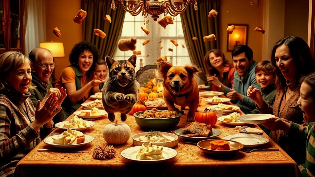 Photorealistic Thanksgiving Dinner Food Fight