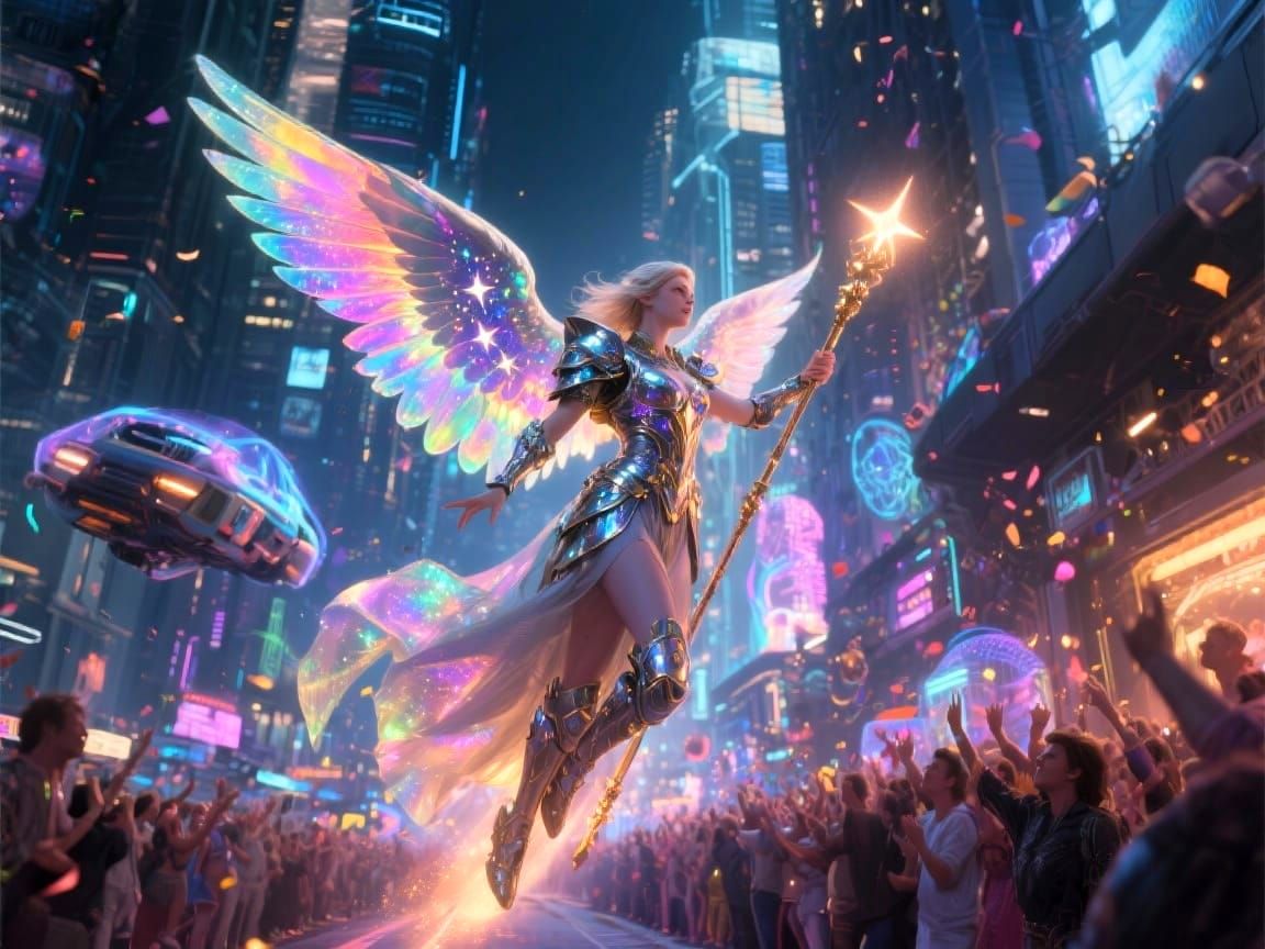 Starlight Angel Descends on Futuristic City