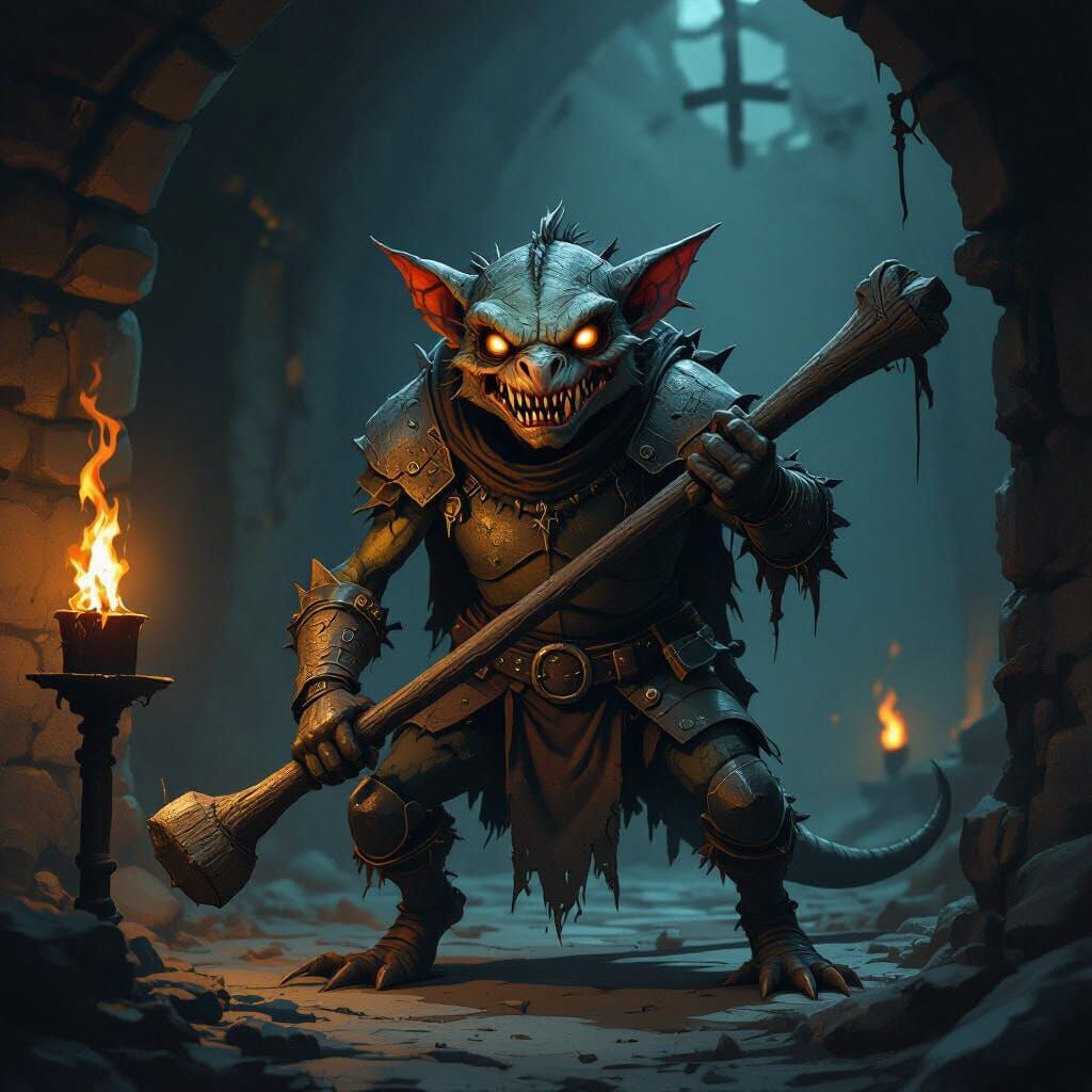 Dark Fantasy Kobold Concept Art with Crude Club