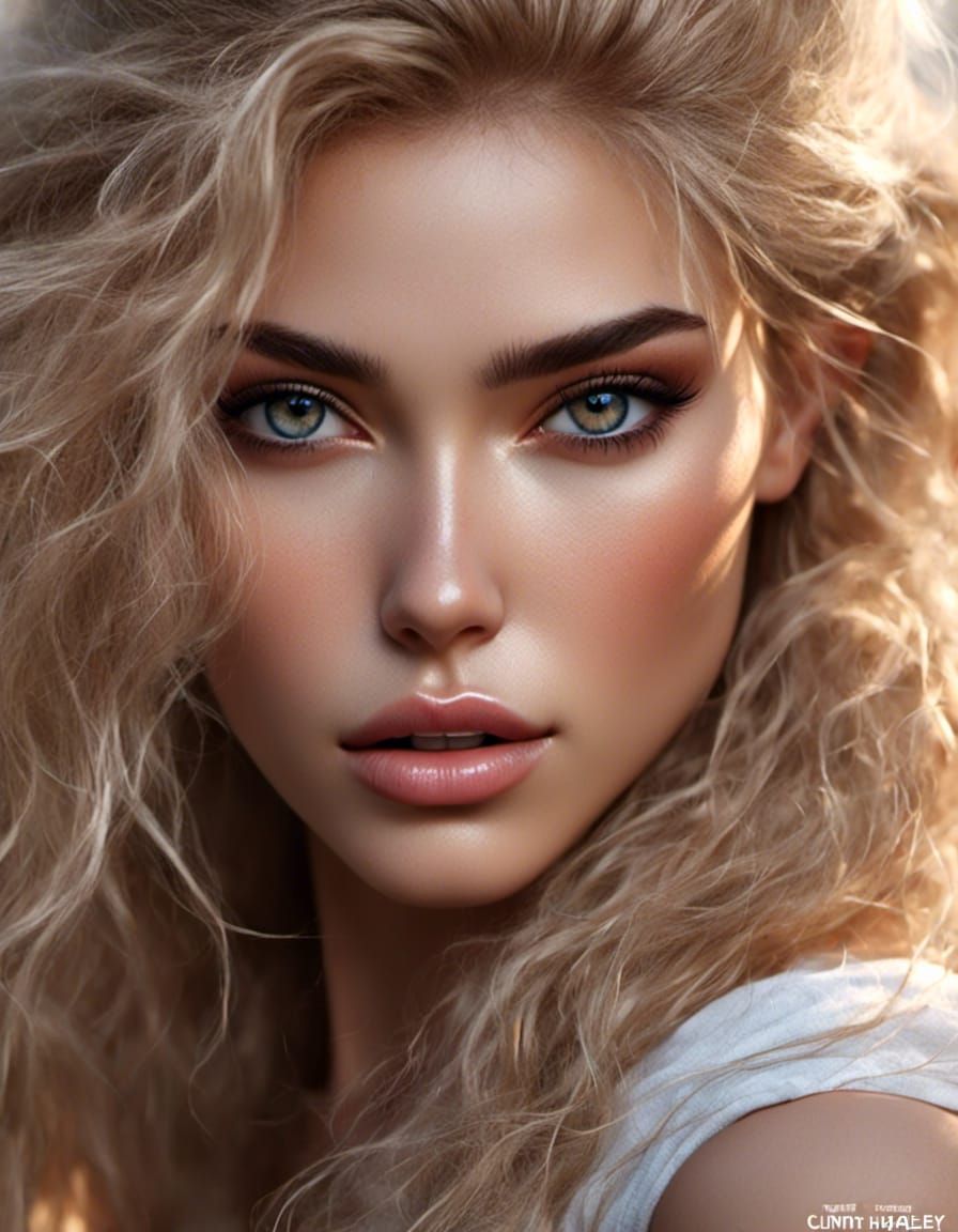 Detailed Portrait of Young Woman with Golden Brown Hair