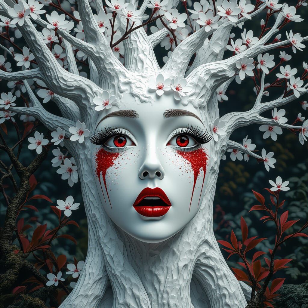 Surprised Spectral Tree with Red Glitter, Digital Art