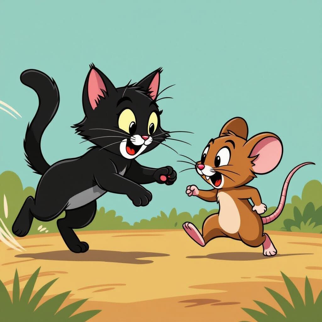 Classic 2D Animation Chase Scene: Cat vs Mouse