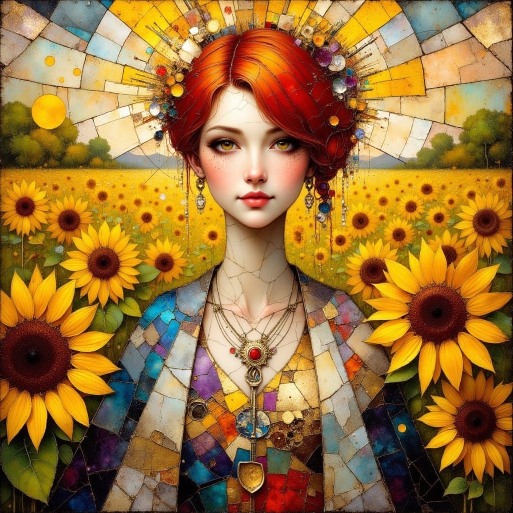 Surreal Renaissance Woman in Holographic Collage Style