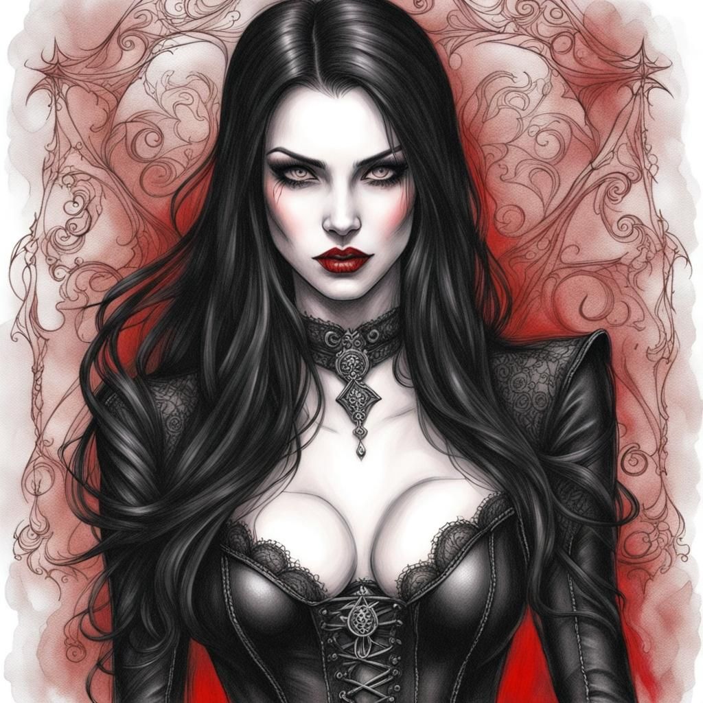 Gothic Vampire Portrait in Pencil Sketch Style
