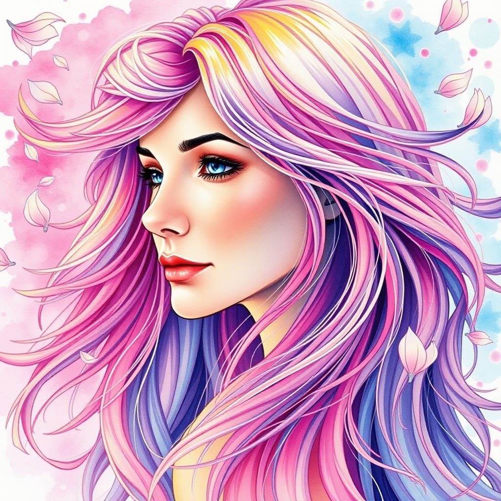 Ethereal Alraune Goddess with Vibrant Split-Hued Hair and Fl...