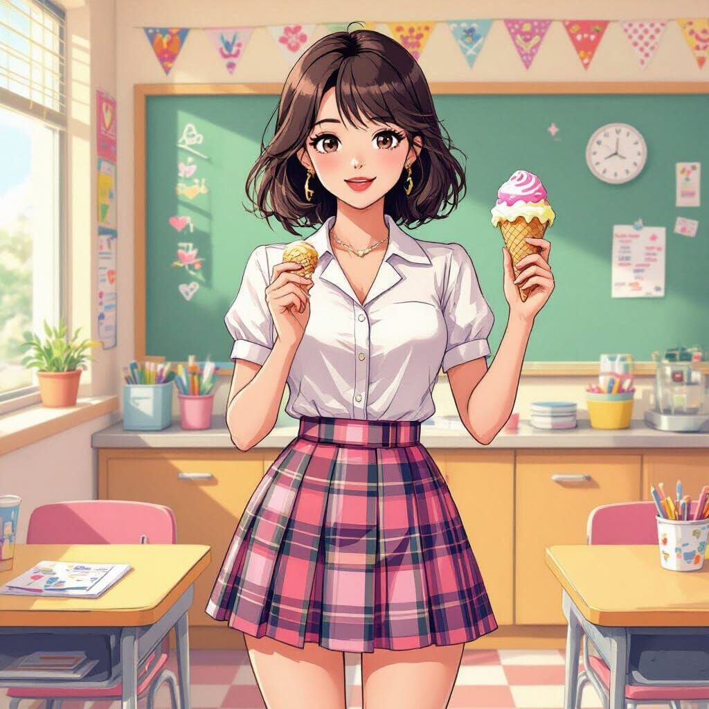 Teacher with Ice Cream in Playful Whimsical Style