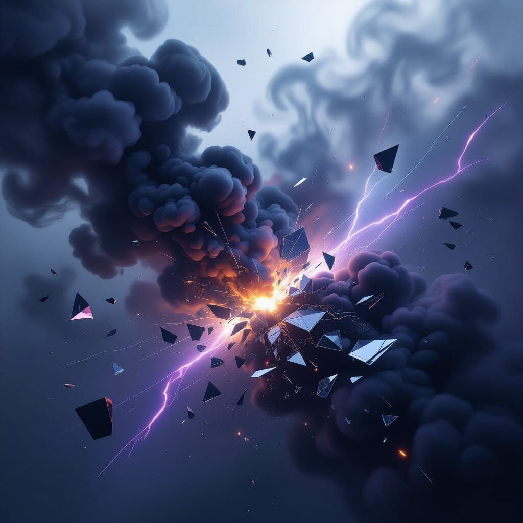 Abstract Smoke and Glass Collision with Violet Light
