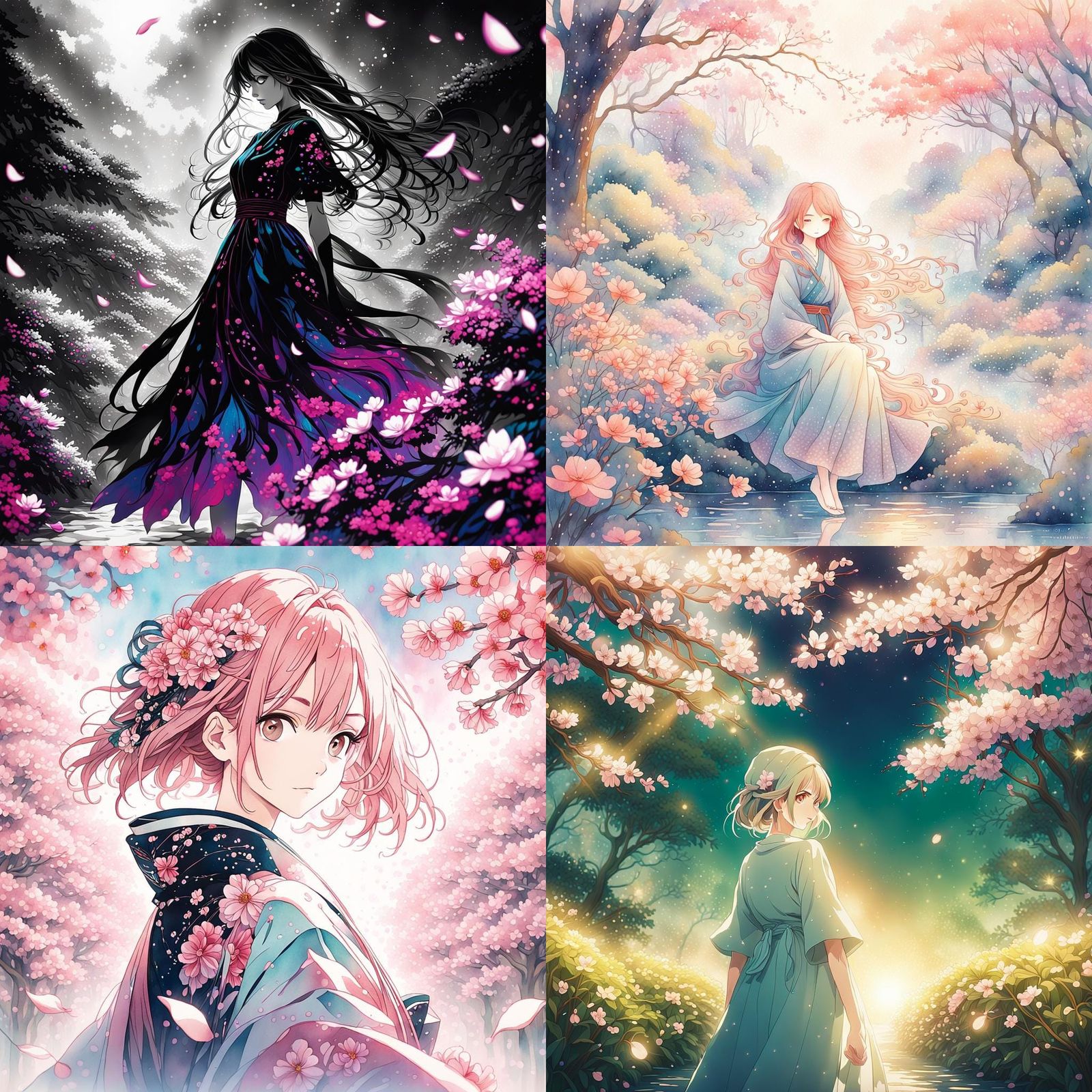 Anime Girl in Garden: Manga Style Illustration