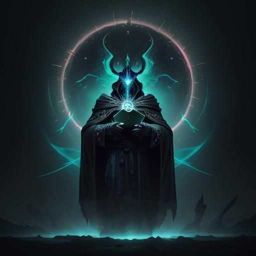 Surreal Robed Figure with Ancient Tome