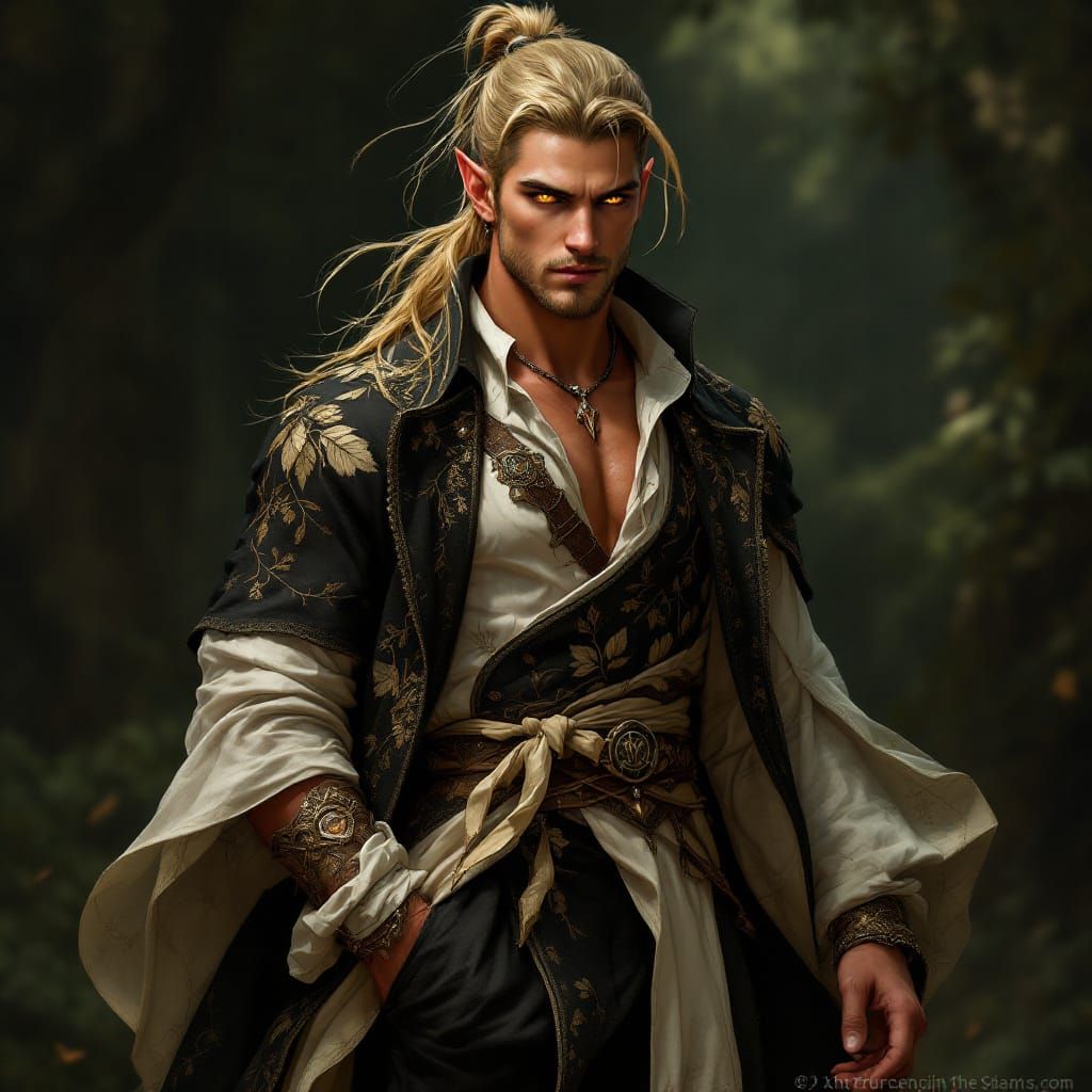 Handsome Elf with Foliage Ensemble: Digital Matte Painting