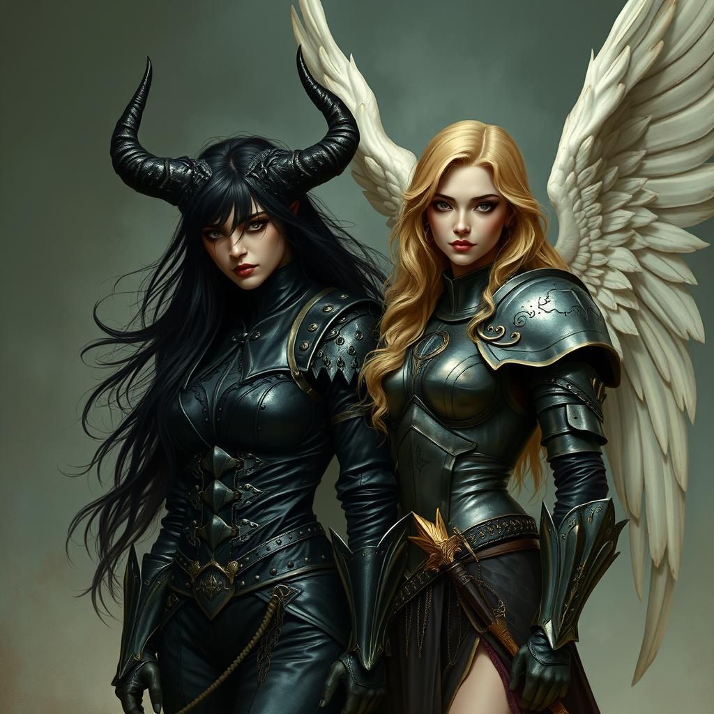 Demon and Angel in Dark Fantasy Style