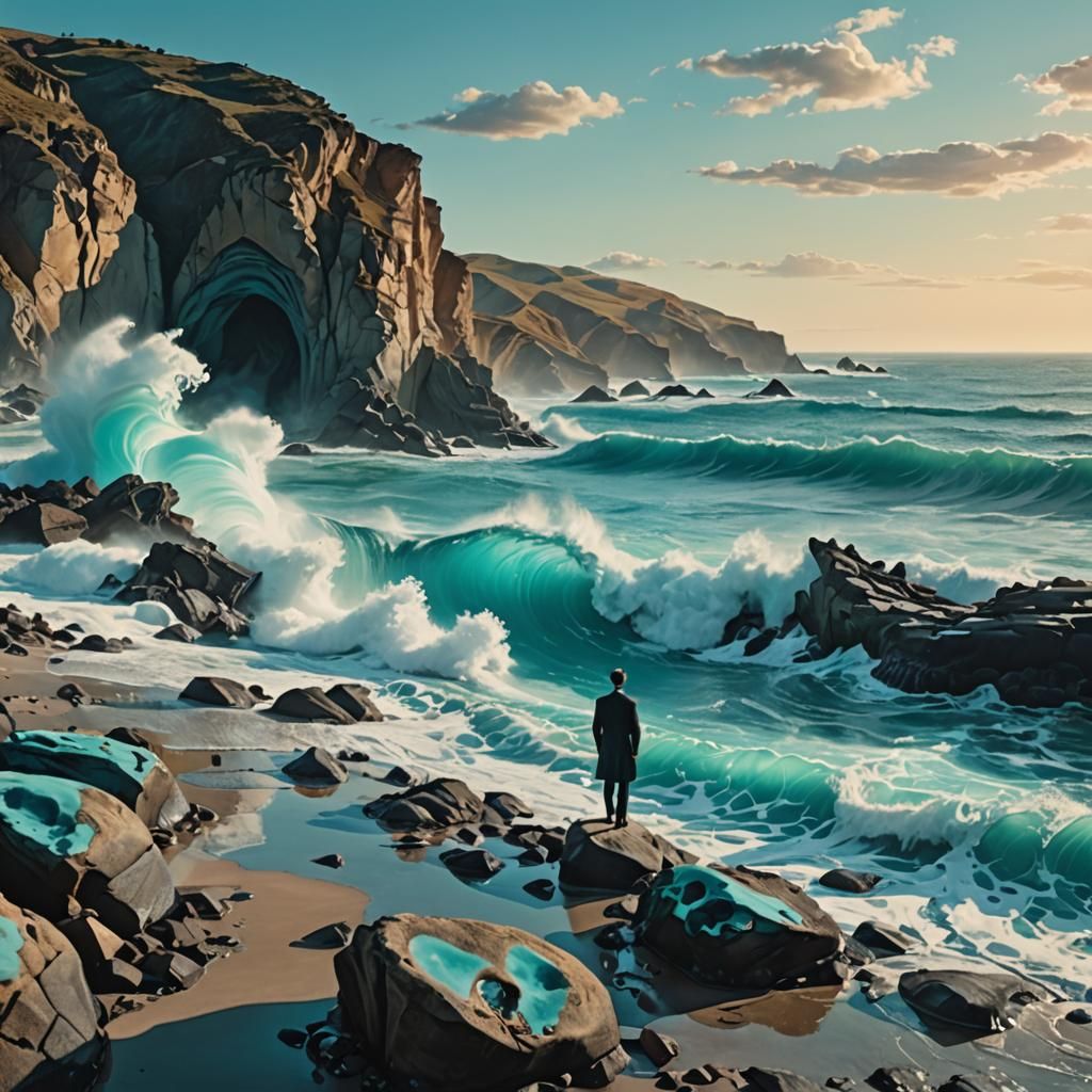 Surreal Shoreline Scene Inspired by Salvador Dali