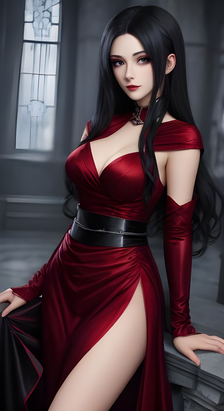 Anime Vampire Hunter in Red Dress