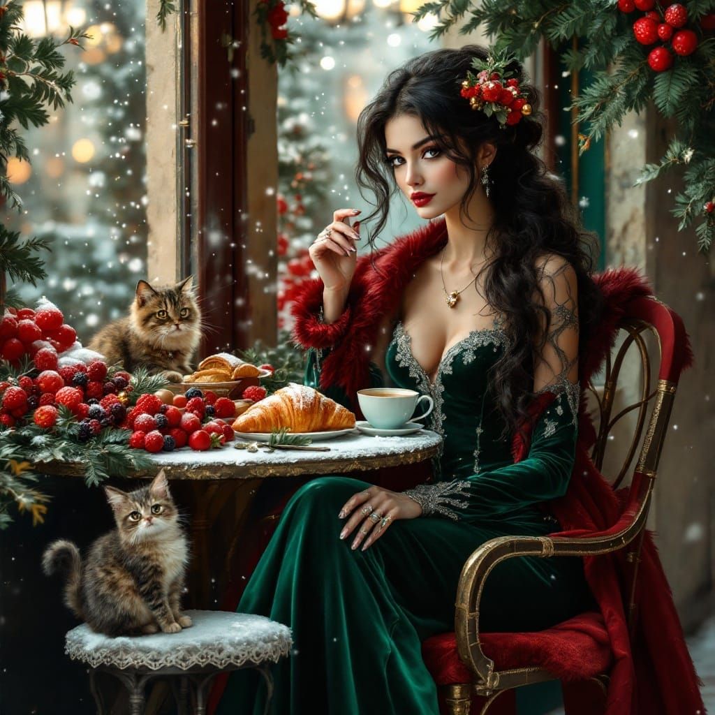 Emerald Gown at Italian Cafe in Digital Art