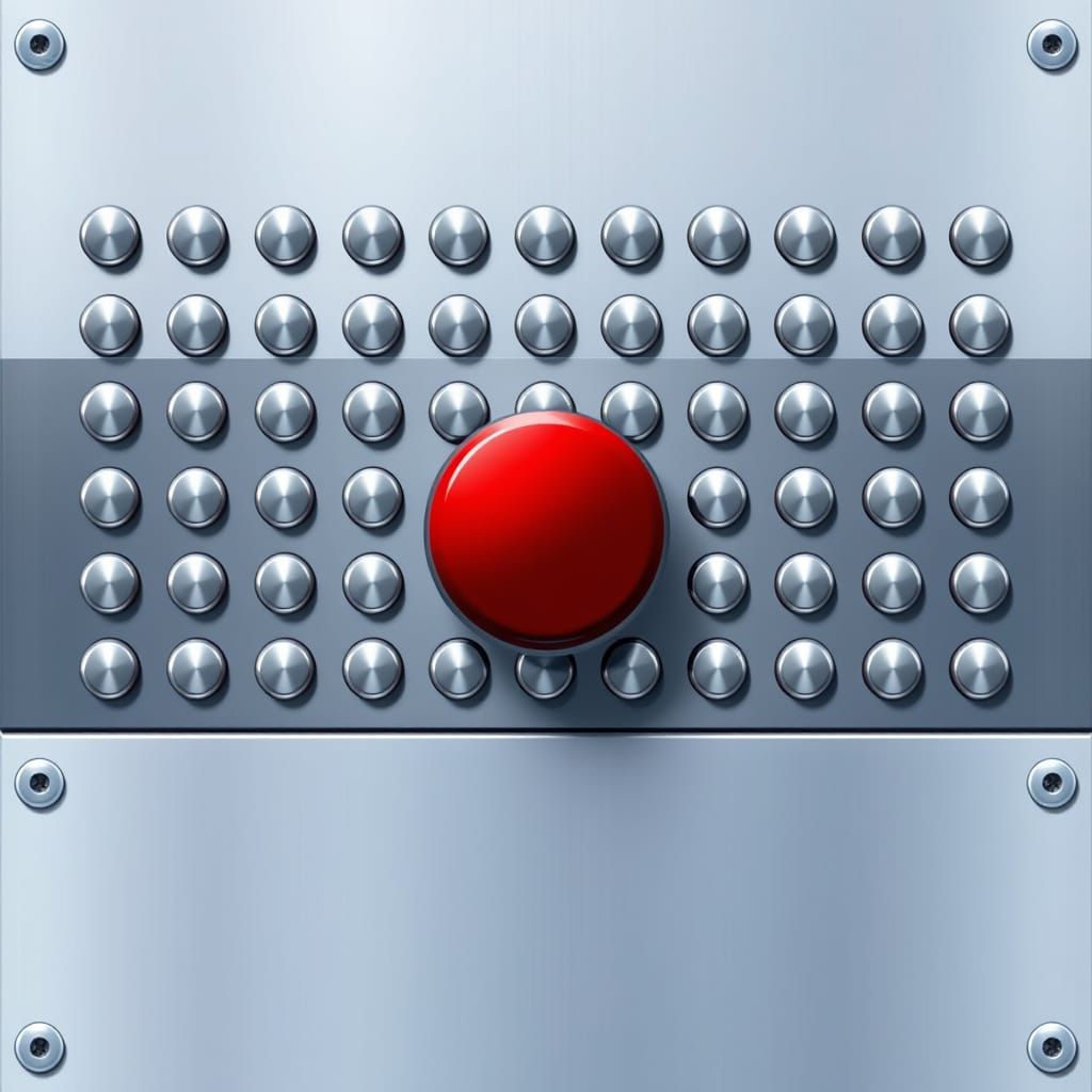 Vibrant Red Button on Industrial Metal Panel