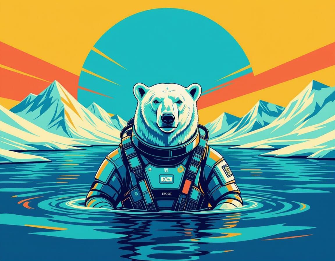 Polar Bear in Diving Suit: Bauhaus-Inspired Digital Art
