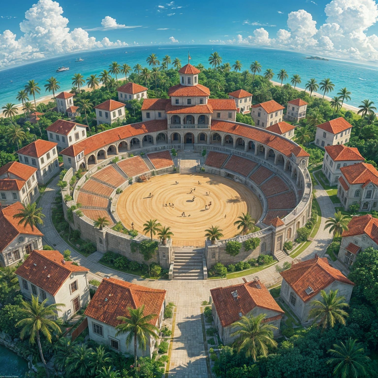 Island Arena and Village Scene