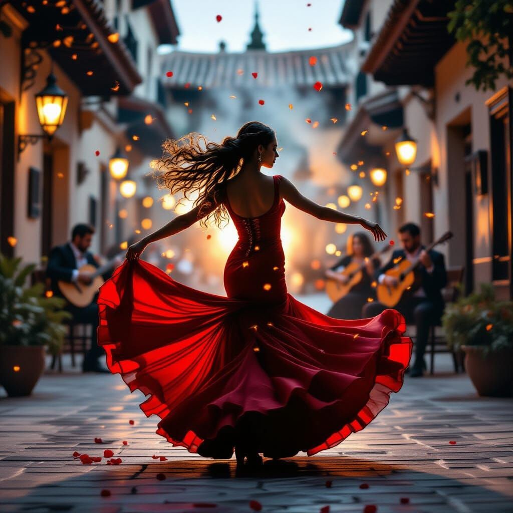 Flamenco Dancer Silhouette with Spanish Courtyard Double Exp...