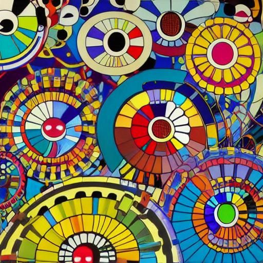 Vibrant Retro-Futuristic Geometric Abstraction in Japanese P...