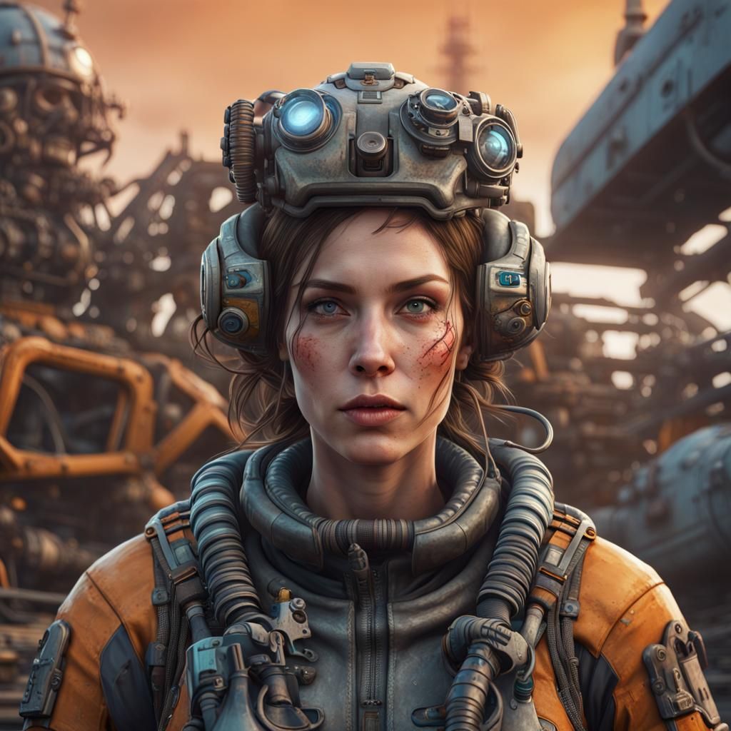 Woman in Survival Outfit: Digital Sci-Fi Portrait