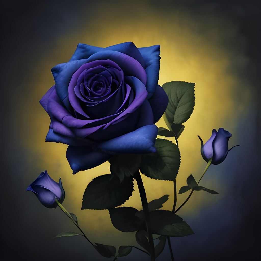Blue Rose with Puppy: Detailed Fantasy Painting