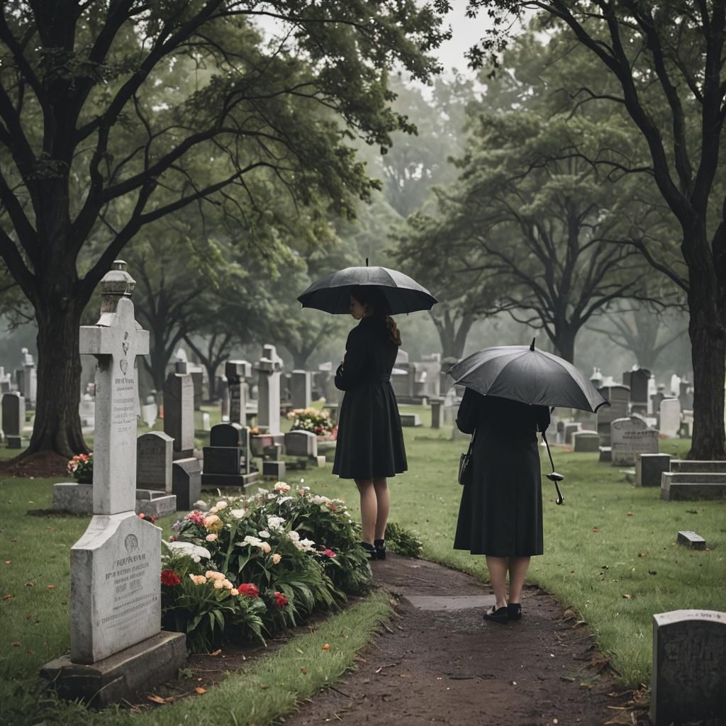 Woman Mourning at Mother's Grave
