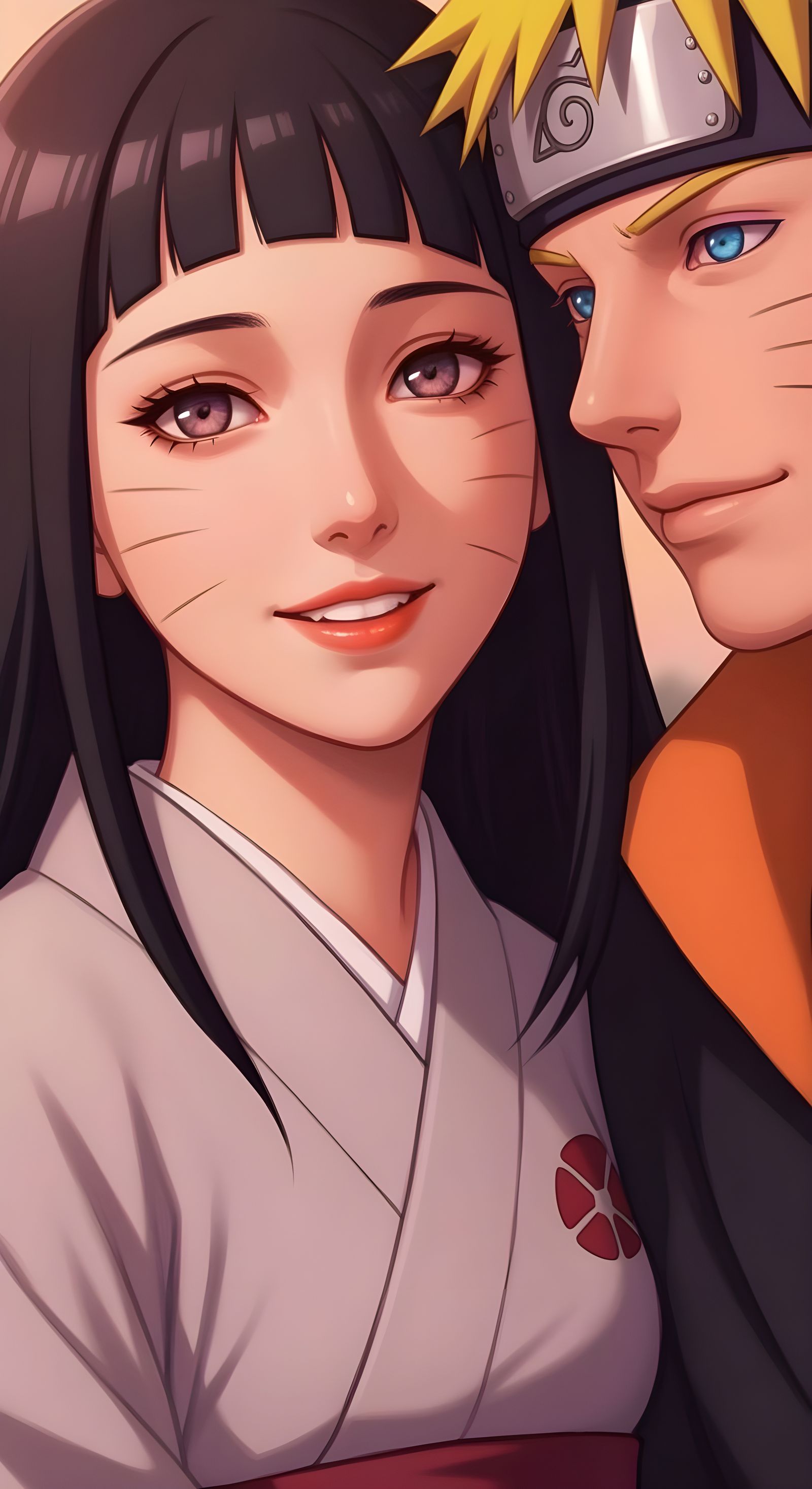 Hinata Hyuga's Loving Embrace in Realistic Anime Style