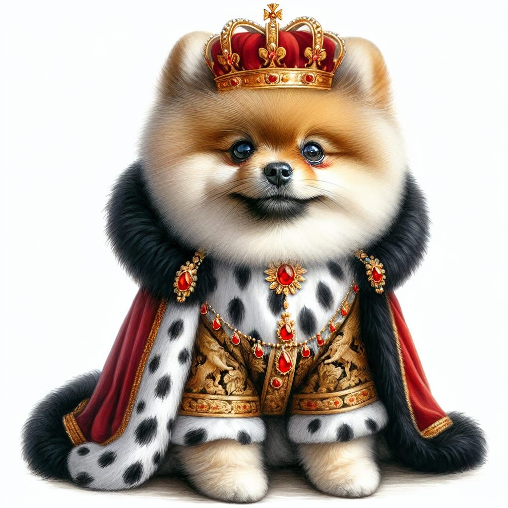 Regal Pomeranian Spitz in Golden Crown