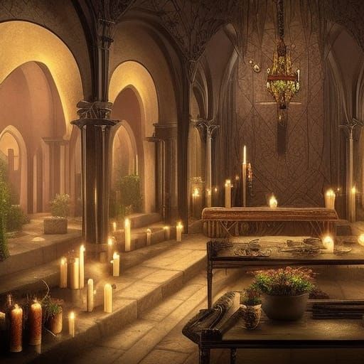 Gothic earthy living room with lots of plants and crystals and gemstones and candles and witchy vibes