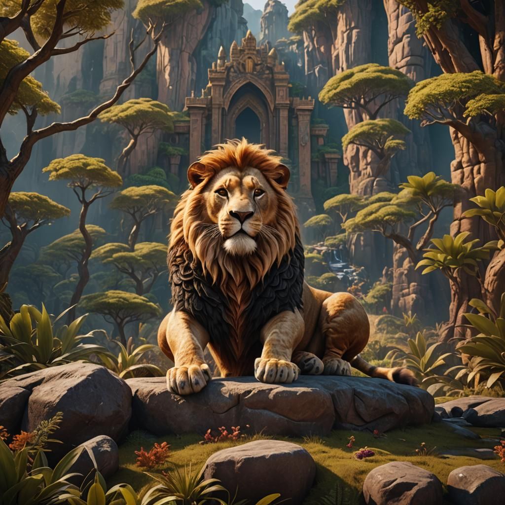 Detailed Matte Painting of Simba in Deep Color