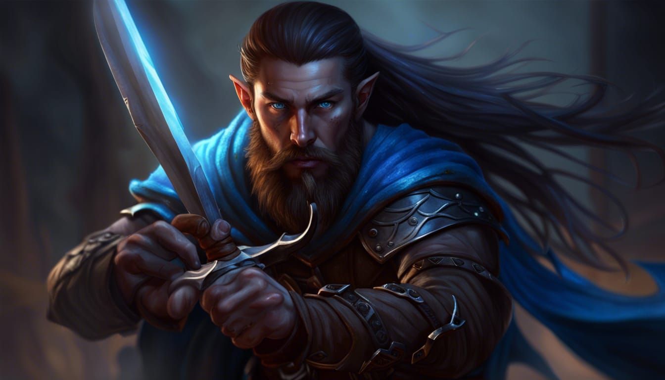 Half-Elf Blood Hunter with Rapier, Digital Art