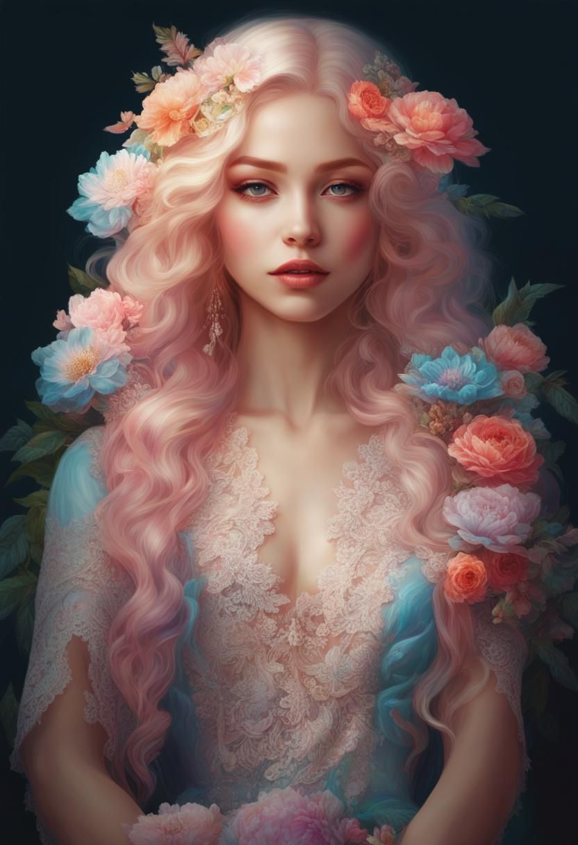 Bohemian Woman Portrait in Pastel Rococo Style
