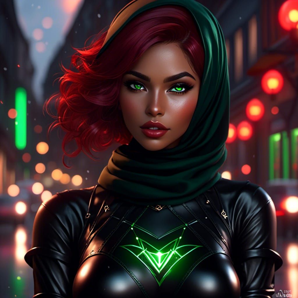 Beautiful Latina in Hijab, Splash Art Style
