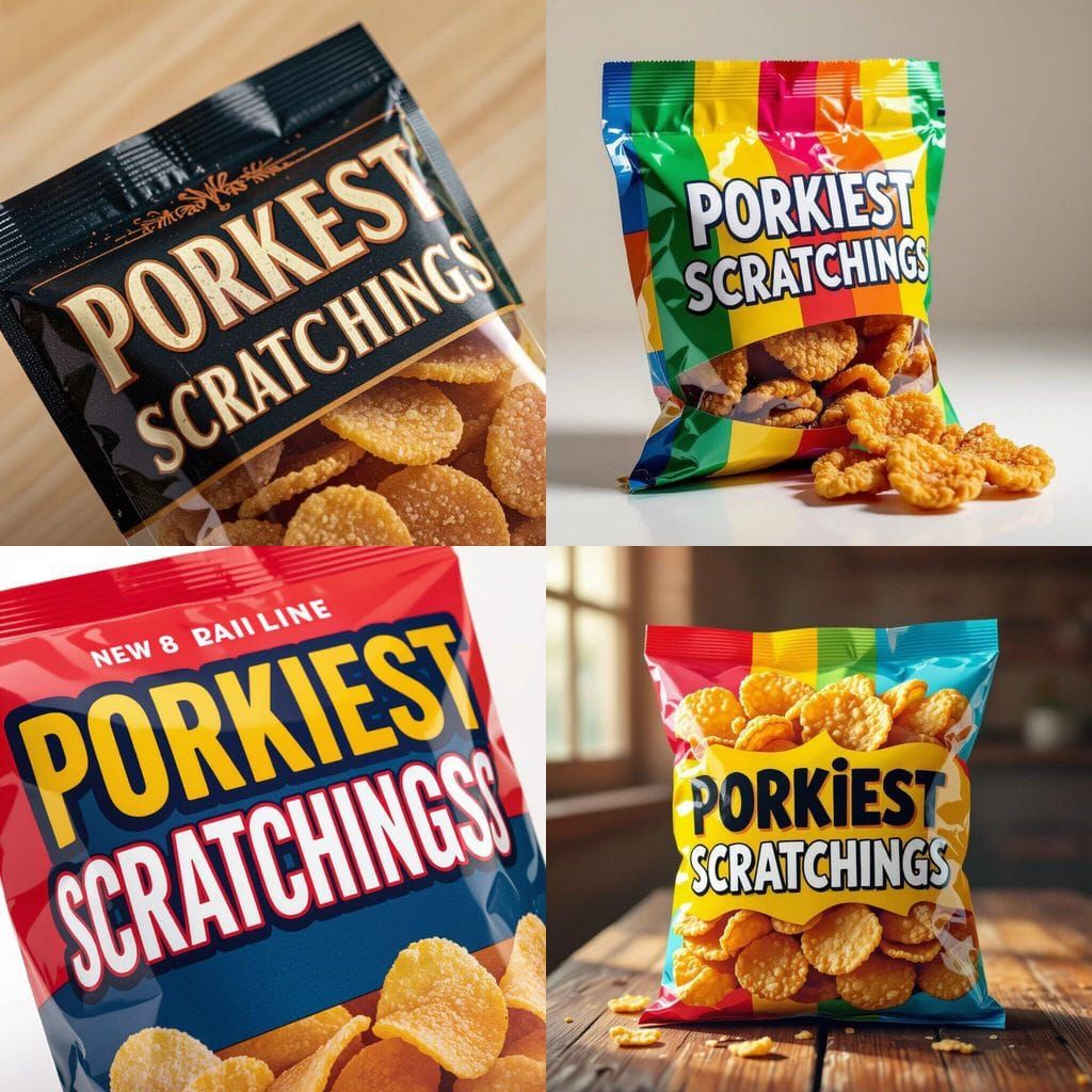 Packet of Pork Scratchings with "Porkiest Scratchings" Brand...