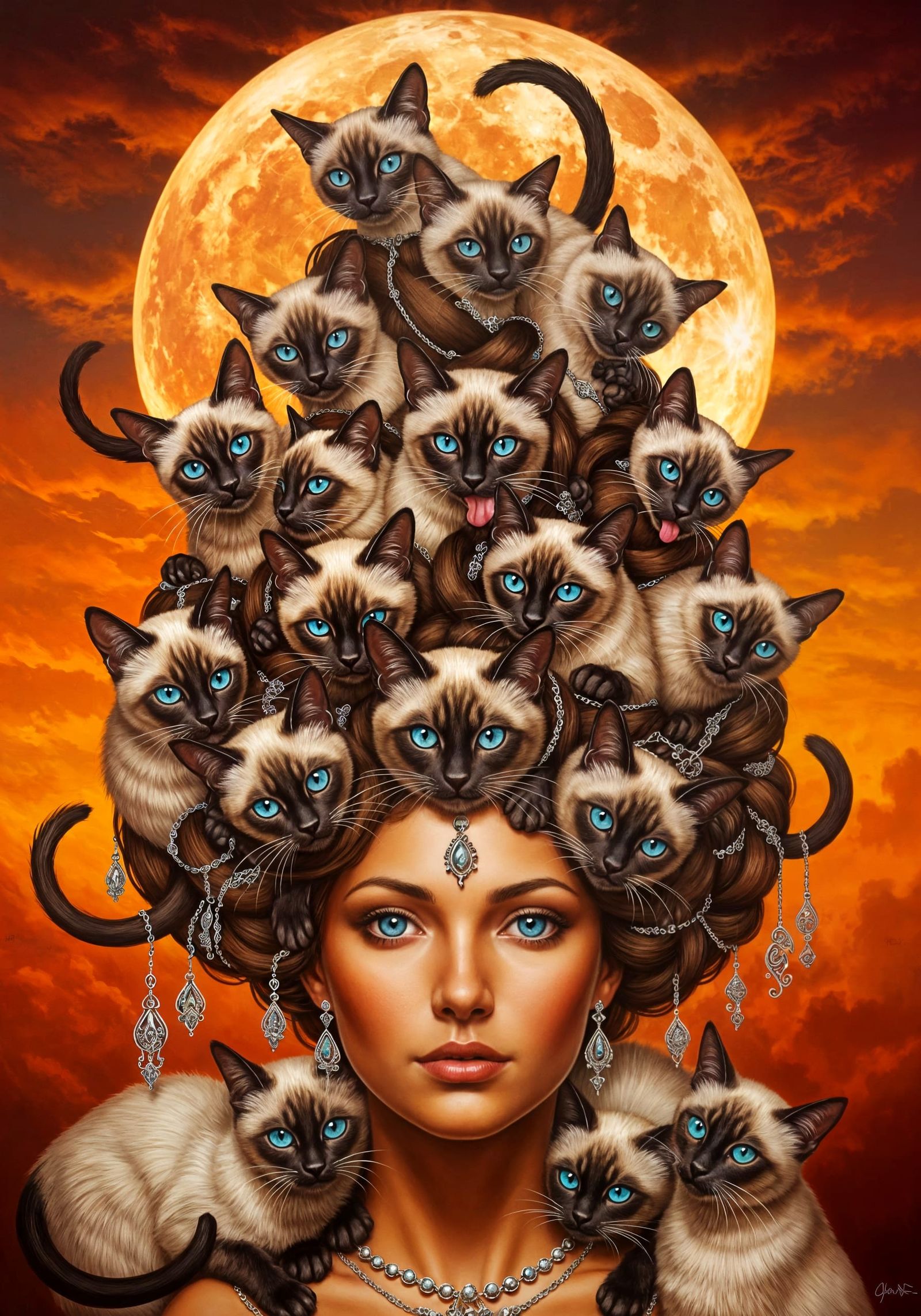 Surreal Portrait: Woman with Siamese Cat Hair