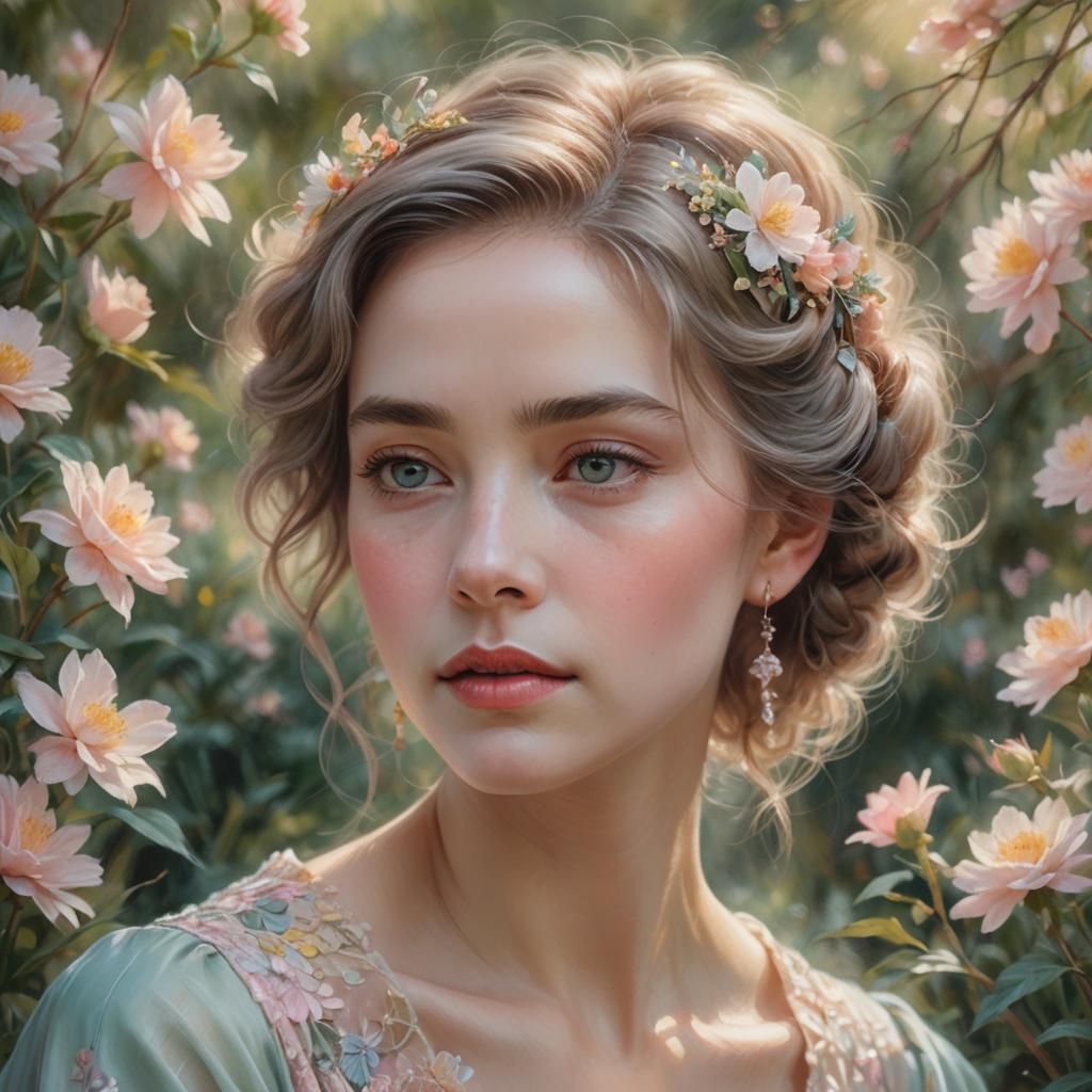 Impressionistic Pastel Portrait of a Serene Lady